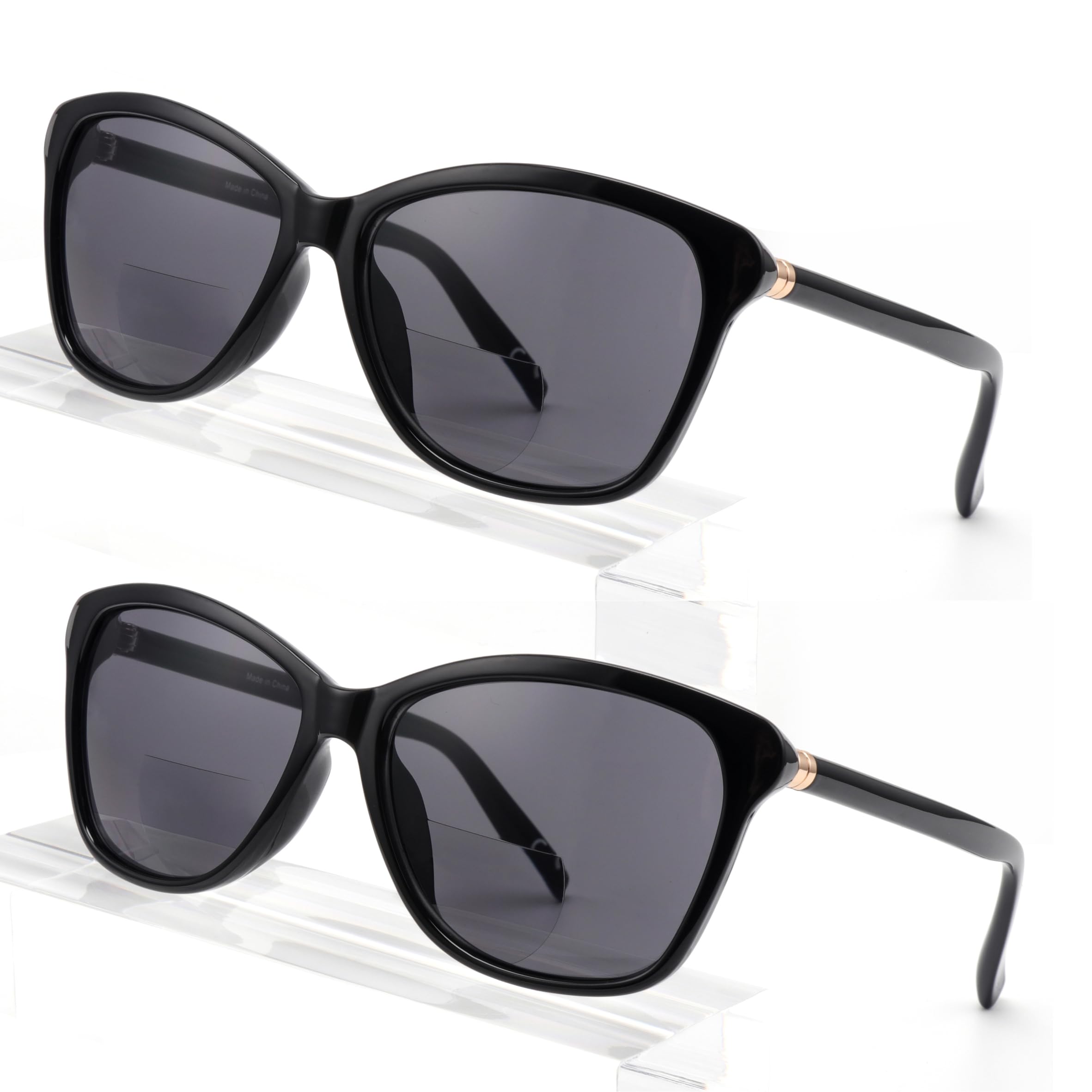 Photo 1 of SKYOLUY Superior Bifocal Reading Sunglasses for Women, Retro Cateye Sun Readers UV400 Protection, Classic Shades (2PC Black, 3.0)