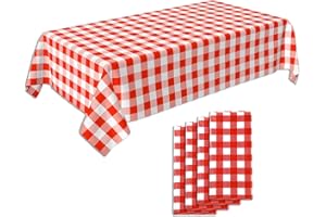 Pack of 4, Picnic Tablecloth, Red and White Checkered Tablecloth, Plastic Tablecloth, Disposable Party Tablecloth, Plaid Tablecloth by C CRYSTAL LEMON
