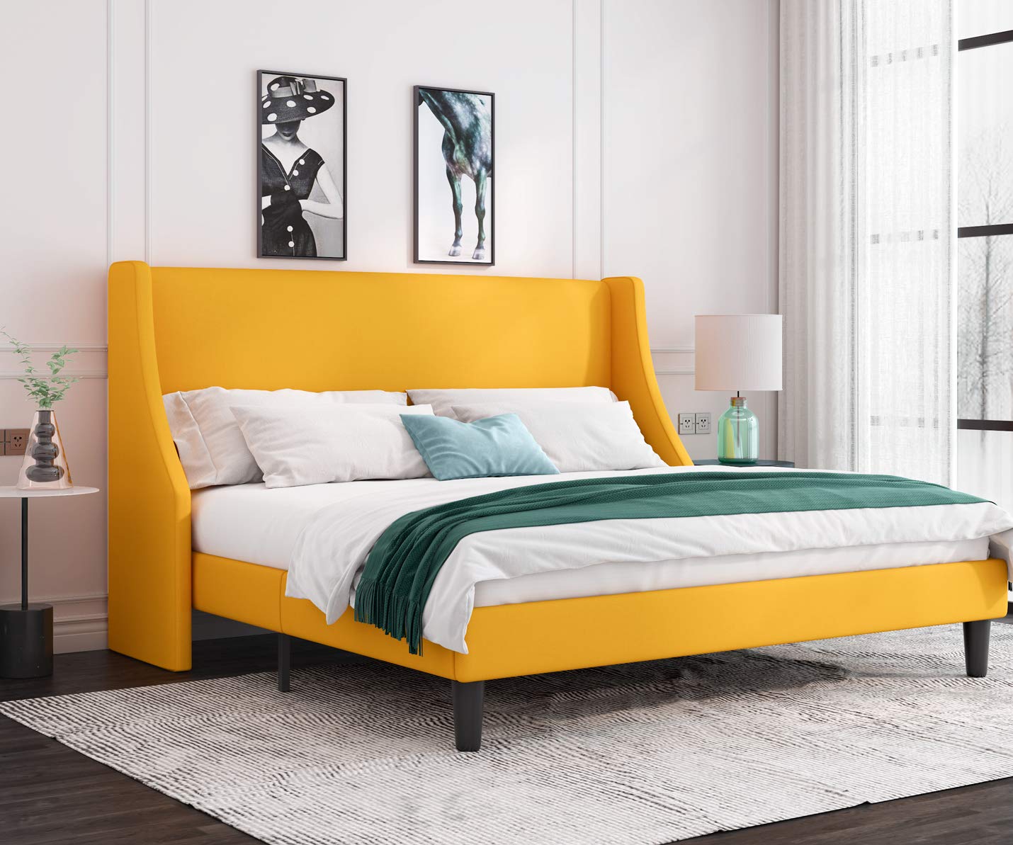 Buy Allewie King Size Modern Platform Bed Frame with Deluxe Wingback