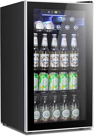 Antarctic Star Beverage Refrigerator Cooler -120 Can Mini Fridge Glass Door for Soda Beer or Wine Constant Glass Door Small Drink Dispenser Clear Front Door for Home, Office Bar 3.2cu.ft