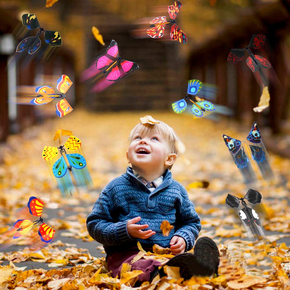 Outee 24 Packs Flying Butterfly Card Surprise Wind Up Butterfly in The Book Rubber Band Powered Fairy Great Xmas Gift Butterfly Teacher Appreciation Gift