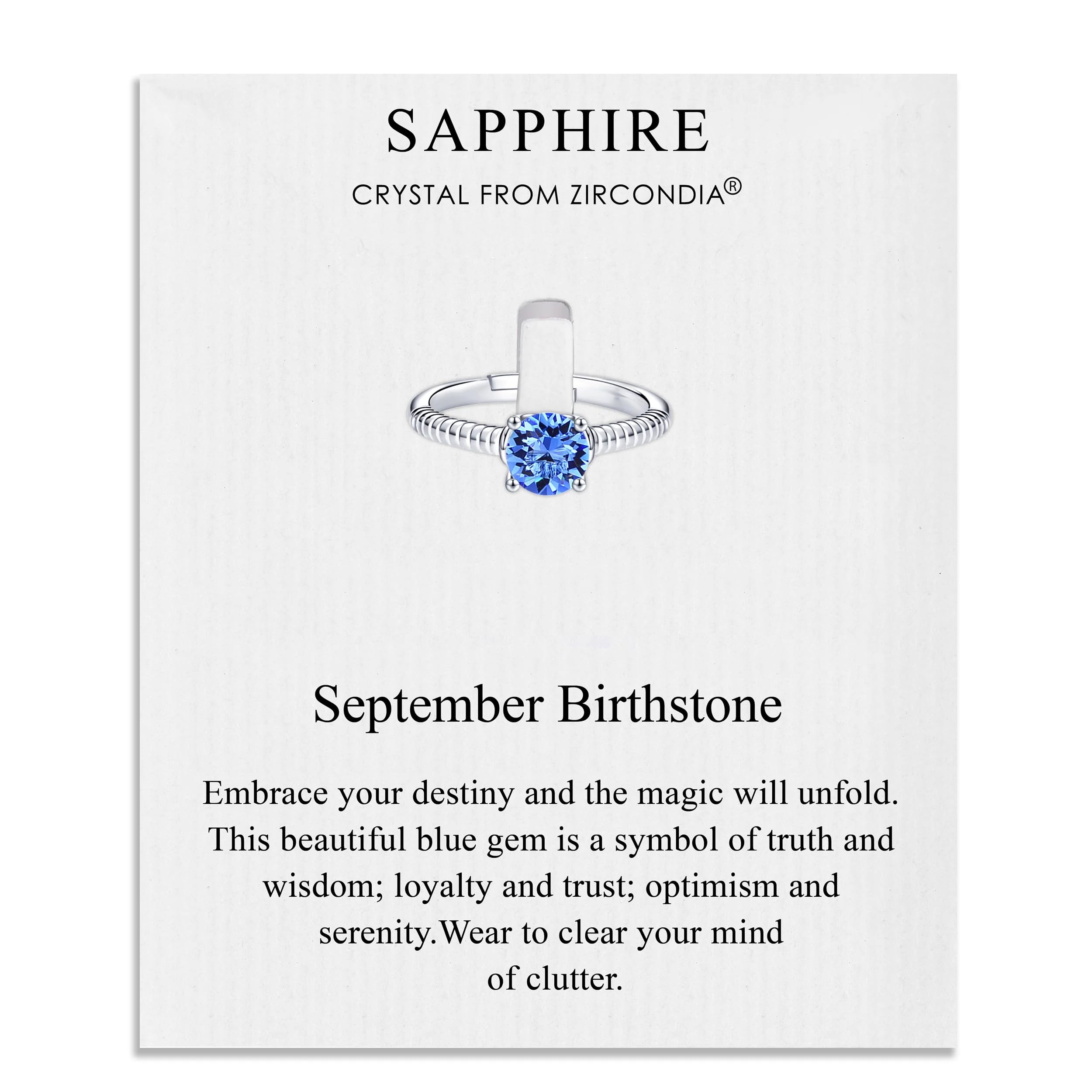 Philip Jones September (Sapphire) Adjustable Birthstone Ring Created with Zircondia® Crystals