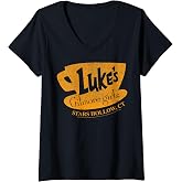 Womens Gilmore Girls Luke's Diner Stars Hollow Distressed Sign V-Neck T-Shirt