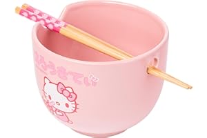 Silver Buffalo Hello Kitty Strawberry Milk 20oz Ceramic Ramen Bowl with Chopsticks