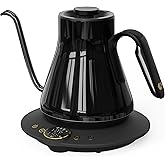 Cocinare Barista Collection Gooseneck Electric Kettle, ±1℉ Precise Temperature Control for Pour-Over Coffee & Tea, Quick Heating 1500W, Stainless Steel Interior, 0.9L (Soulages Black)