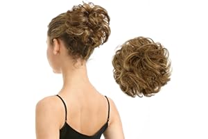BARSDAR 100% Human Hair Bun Extension - Real Human Hair Highlight Messy Bun Scrunchie for Women - Elastic Wavy Small Updo Chi