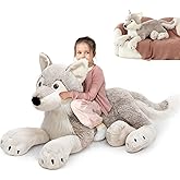 MaoGoLan Large Wolf Stuffed Animal for Boy, Giant Wolf Plush Toy for Girl, Stuffy Coyote for Kid, Realistic Stuffed Coyote Plush Pillow for Valentines Birthday Gifts Baby Shower Party Decor, 47 inches