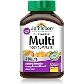 Jamieson 100% Complete Multivitamin Chewable for Adults Citrus Twist Flavour, with Lutein, Calcium, and Biotin. Supports Immu