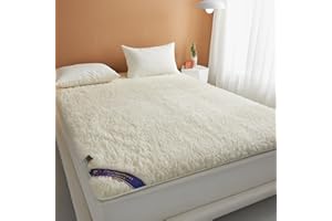 Pure Wool Mattress, Protector Pad Keep Warm Mattress Topper - Wool Fleece Breathable Comfort Fitted Mattress Cover with Strap