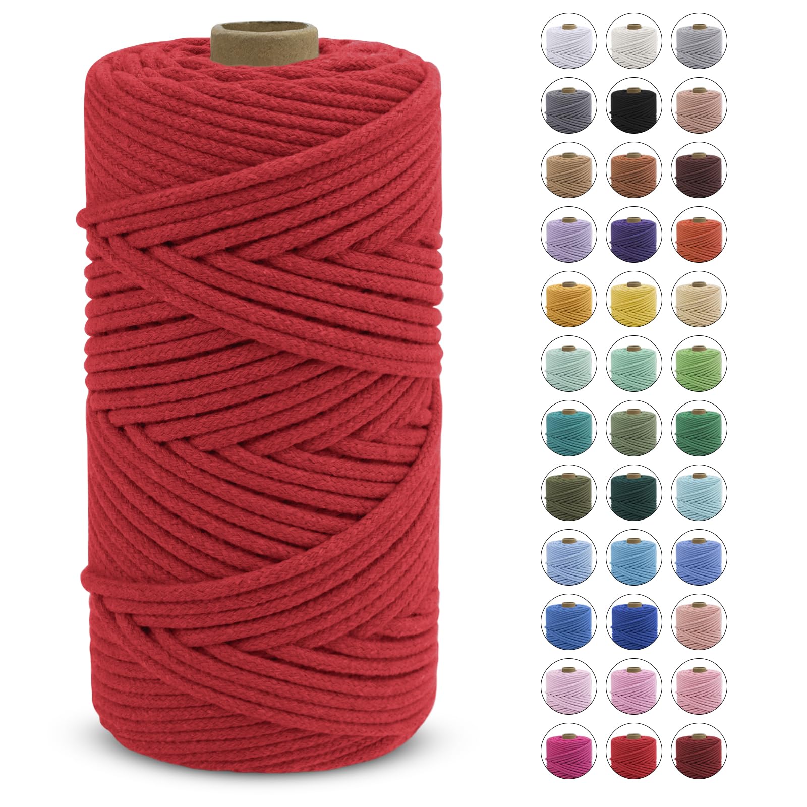 LEREATI Macrame Cord 4mm x 100m, Thick Macrame Rope Natural Cotton Cord Macrame Yarn, Craft Rope for Plant Hanger, Wall Hanging, DIY Crafts, Decorations (Red)