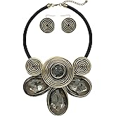 JHWZAIY Chunky African Statement Necklace For Women Tribal Fashion Costume Jewelry Earring Sets Unique Colorful Big Rhinestone Crystal Pendent Collar Choker Bib Handmade