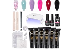 Mobray Poly Nail Gel Kit, 6 Colors Poly Extension Nail Gel Natural Black Red White Glitter Poly Gel Set for Nail Art Beauty(Black Red Set)