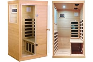 SALUSHEAT Infrared Sauna, Home Sauna 1 Person, Low EMF Sauna Wood Indoor, Far Infrared Sauna, Canadian Hemlock, 10 Min Warm-up, Left Side, 1050W