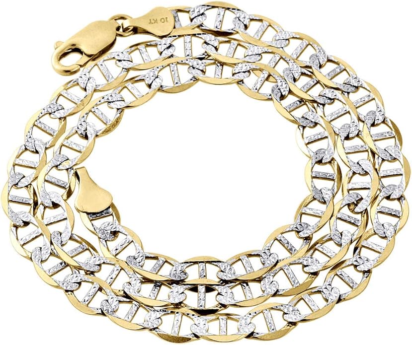 Real 10K Yellow Gold Diamond Cut Solid Mariner Chain 6mm Necklace 30 Inch | Amazon.com