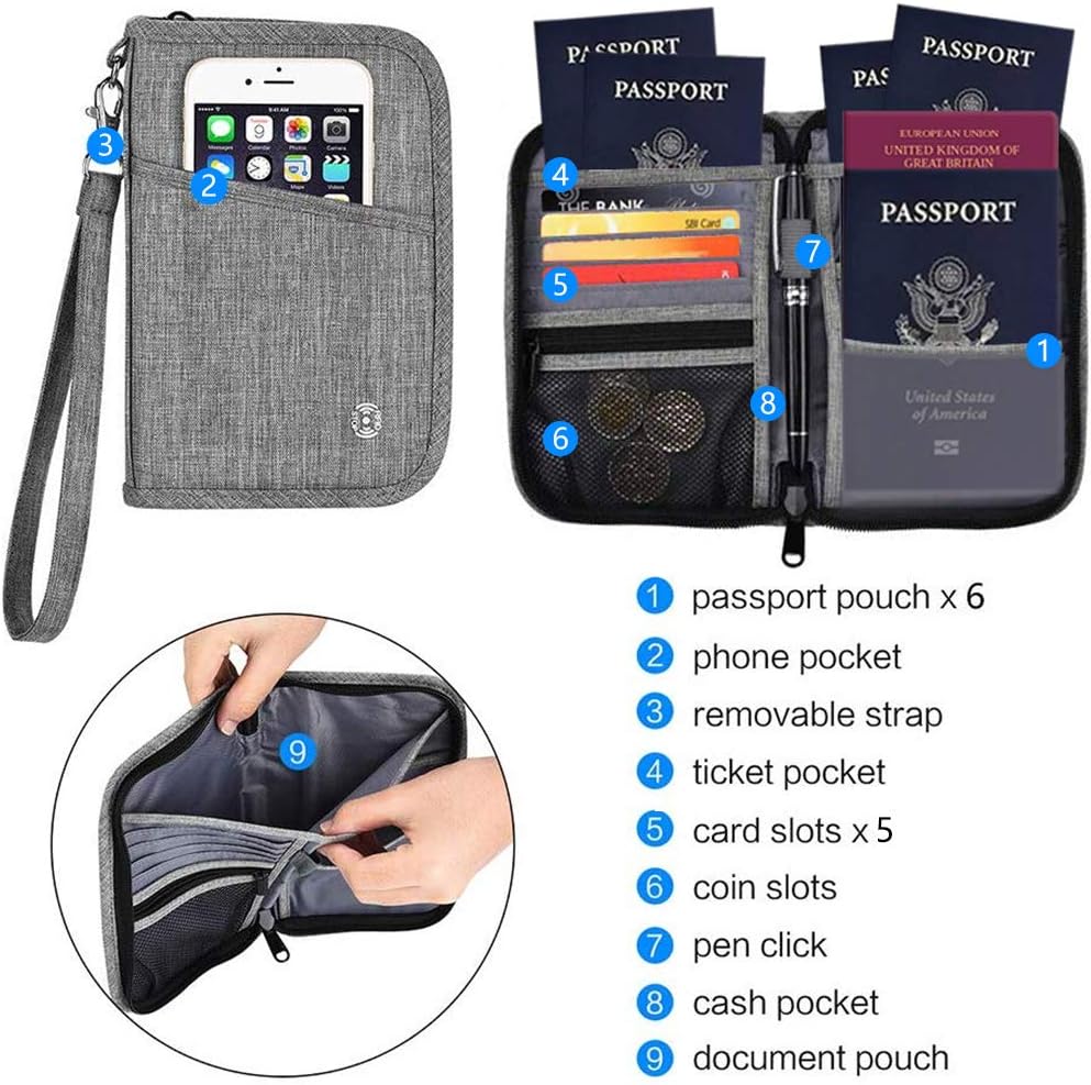  | Travel Wallet HOPAI Family Passport Holder RFID Blocking Zipper Passport Wallet for Man and Women (M) | Passport Wallets