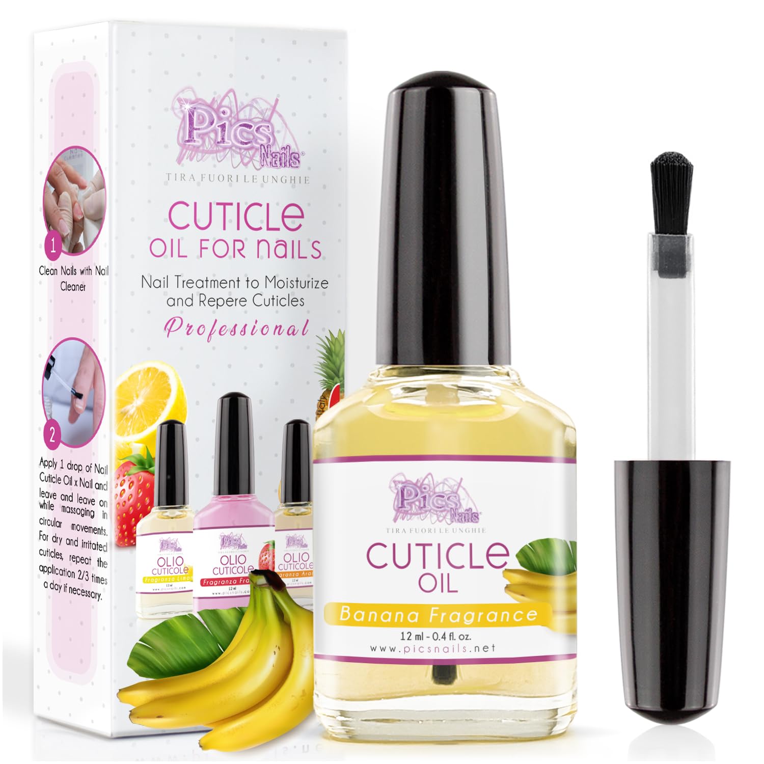 Cuticle Oil for Nails Professiona Nail Treatment 12 ml - 0,4 Fl. oz - Banana Fragrance - Moisturizing and Regenerating Oil for Cuticles, Gives Relief and Freshness to Dry and Irritated Skin