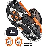 Sportneer Crampons： Ice Cleats for Shoes and Boots with 28 Spikes - Traction Slip-on Stretch Footwear for Walking and Shoveling on Ice and Snow