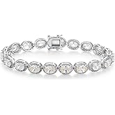 MDFUN Stunning Dual-Tone Tennis Bracelet for Women Men – 14K White Gold Plated Oval Cubic Zirconia Tennis Bracelet Size 7.5 Inch