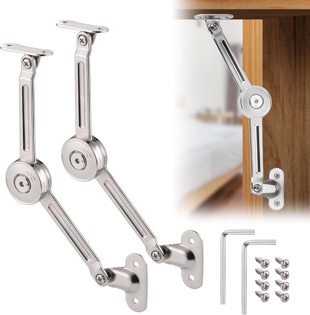 JIZZU Soft Close Lid Support Hinges Satin Nickel Cabinet Wardrobe Toy Box Hinges