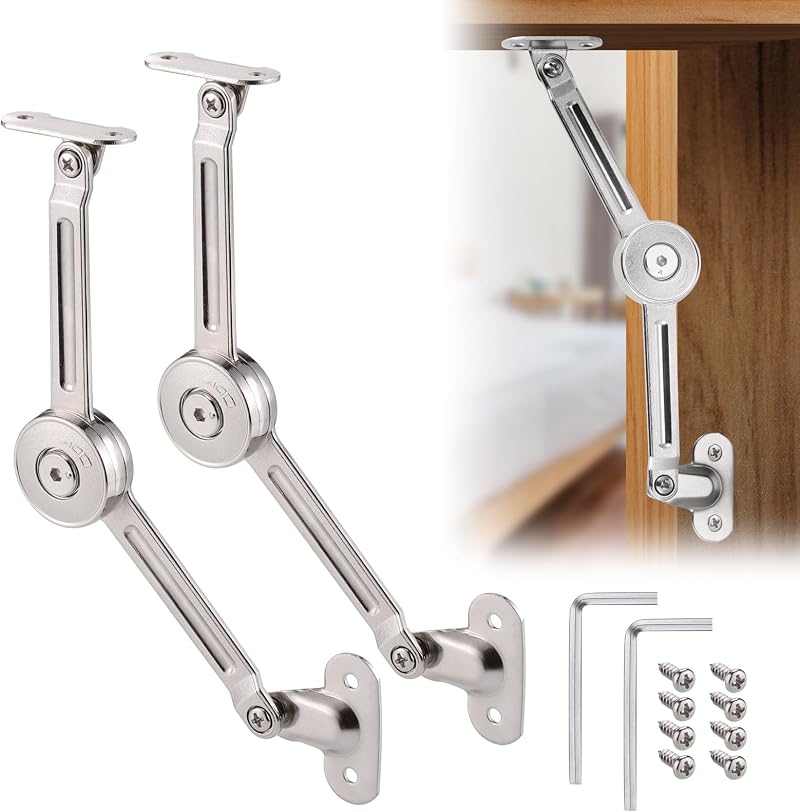 JIZZU Soft Close Lid Support Hinges Satin Nickel Cabinet Wardrobe Toy Box Hinges