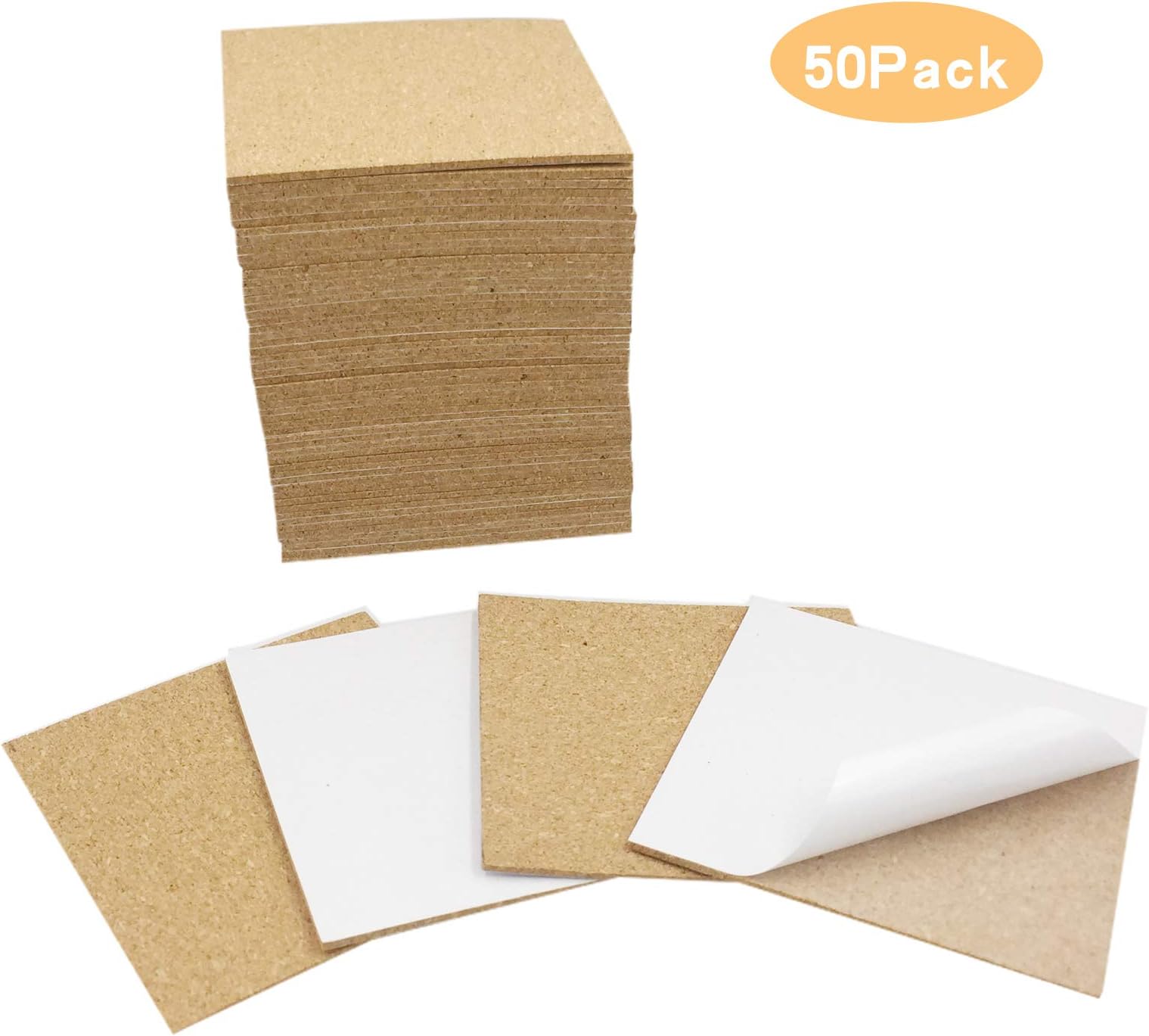 50 Pack Self-Adhesive Cork Sheets Squares 4"x4" Cork Backing Cork for Tile Coasters and DIY Crafts Mini Wall Cork