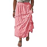 Cicy Bell Womens Lace Ruffle Maxi Skirts Flowy Boho Elastic High Waist Layered Beach Vacation Floral Long Skirts