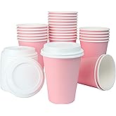 BrewHouse Disposable Coffee Cups with Lids 12 oz | Luxury To Go Paper Coffee Cups with Lids | 25 Count Pink