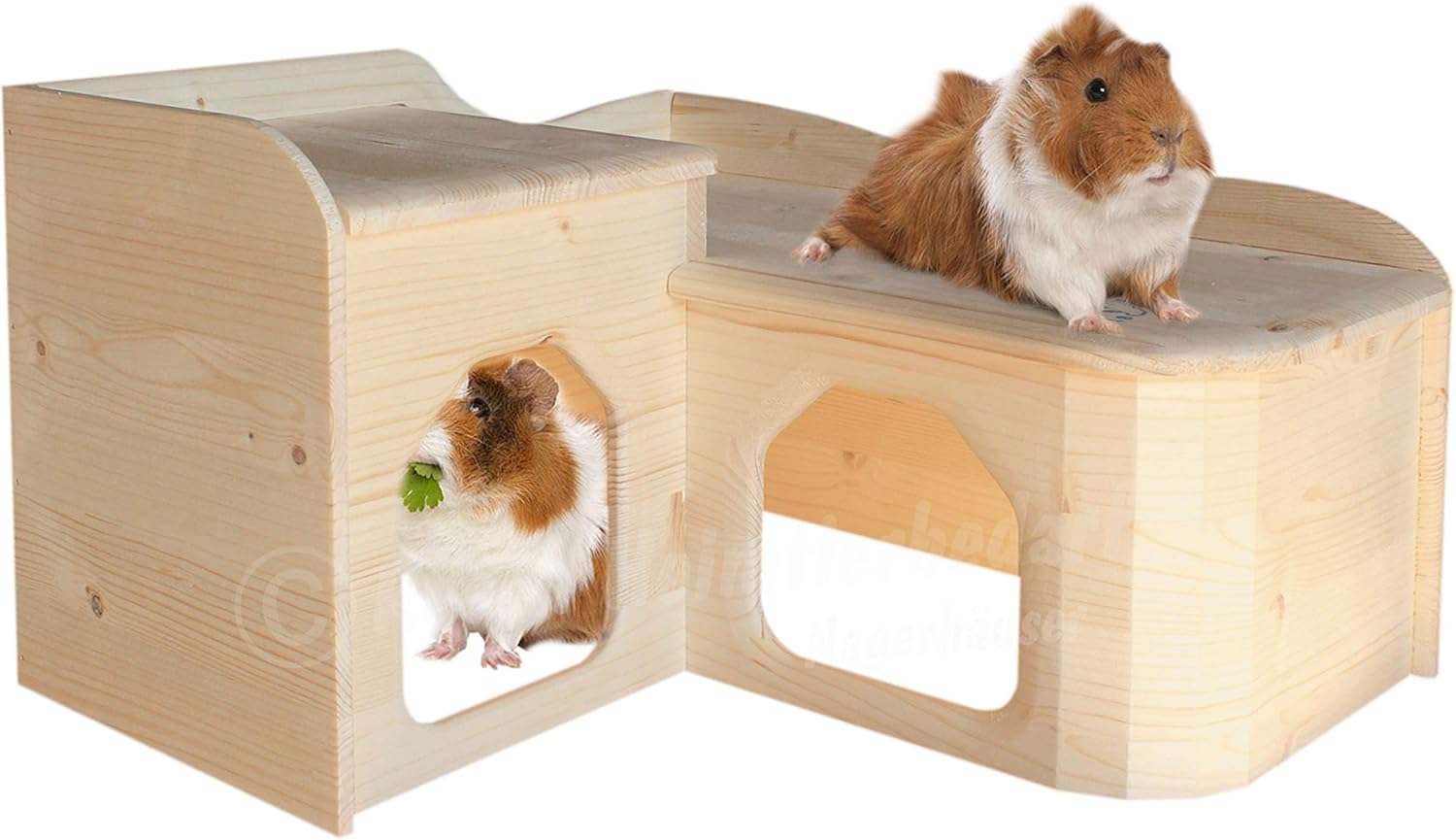 Resch No26 Guinea Pig”Country House” Natural solid wood made of spruce/with two large entrances