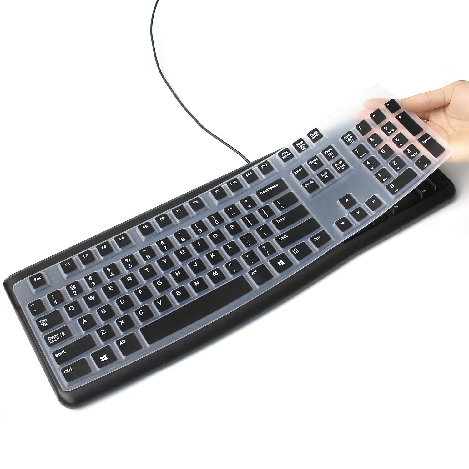 Photo 1 of Silicone Keyboard Cover Skin for Logitech K120 & MK120 Ergonomic Desktop USB Wired Keyboard Waterproof Protector Accessories (Black)