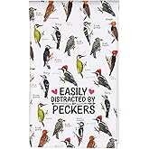 MBMSO Pecker Kitchen Towel Easily Distracted by Peckers Bird Gifts for Pecker Lover Woodpecker Towel Ornithologist Gifts (Pecker TW)