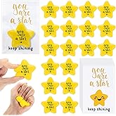 Meooeck 24 Sets Squeeze Star Stress Balls Bulk Gifts Motivational Mini Star Stress Relief Foam Balls Inspirational with Cards Bags for Gift Exchange Appreciation Party Favors Prizes Rewards, Yellow