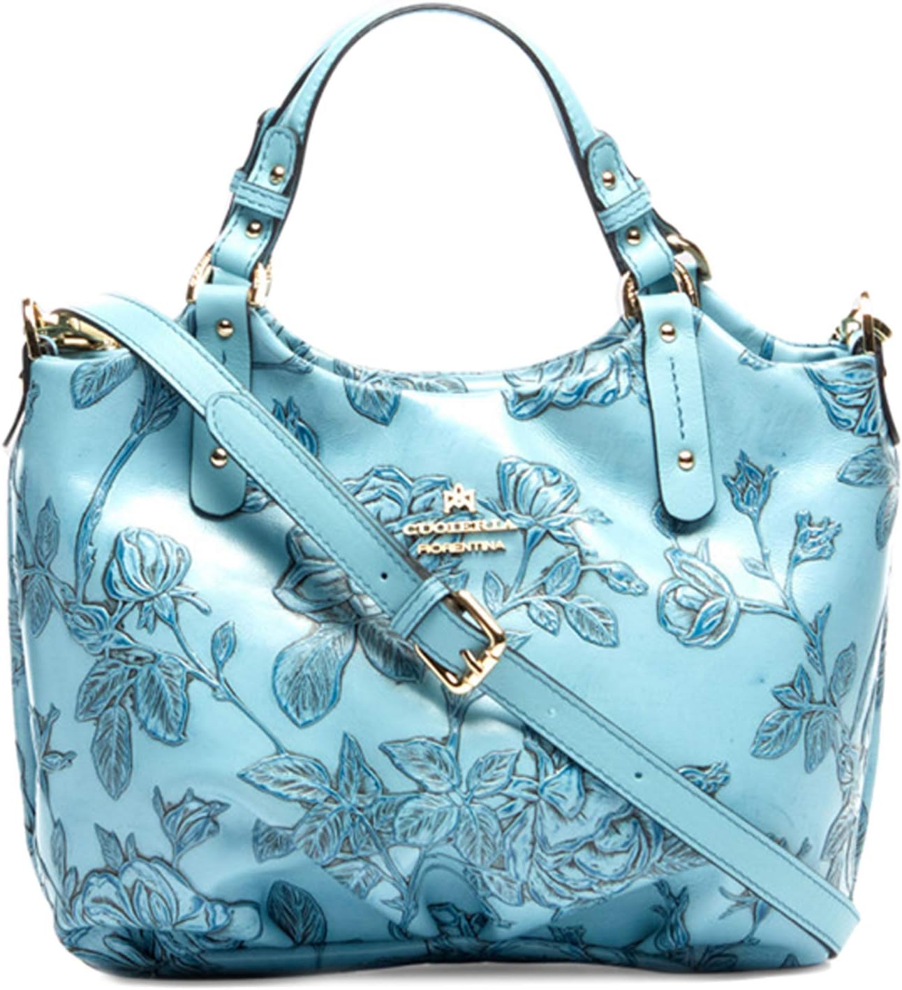 Cuoieria Fiorentina Italian Embossed Tooled Leather Hobo Handbag