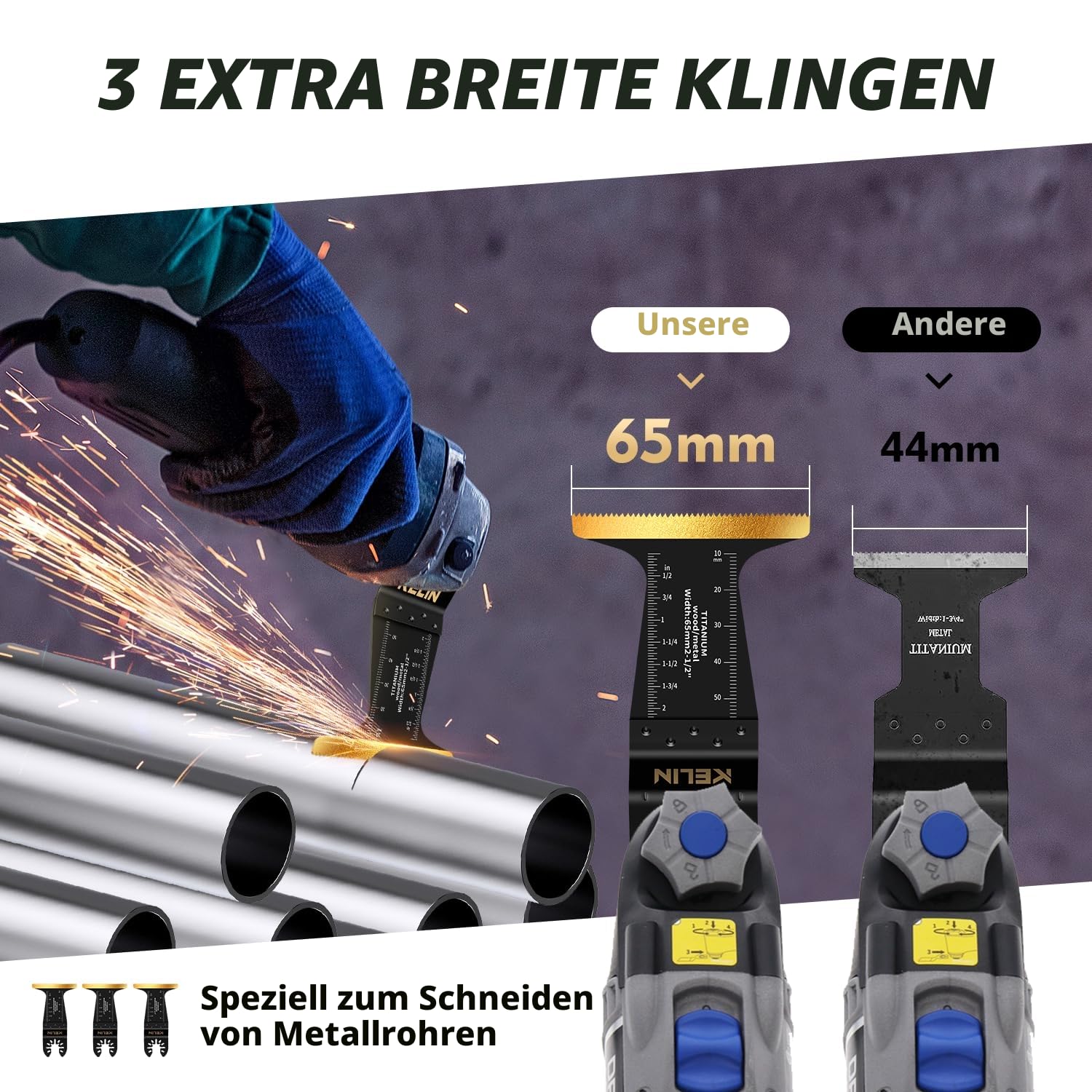 KELIN 16-tlg Titan-beschichtete Multitool Sägeblätter Set Oszillierende Sägeblätter Schneidet Metall, Universelles Oszillierende Werkzeuge Zubehör für Holz Kunststoff Metall 3