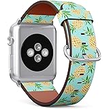 Compatible with Small Apple Watch 38mm & 40mm (Series 5, 4, 3, 2, 1) Leather Watch Wrist Band Strap Bracelet with Stainless Steel Clasp and Adapters (Pineapple)