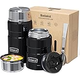 Bidakid Insulated Food Jar Set – 25.4oz & 17oz Stainless Steel Containers with Folding Spoon and Carrying Bags – Leak-Proof, Keeps Food Hot or Cold for up to 12 Hours – Ideal for Work, School, Travel