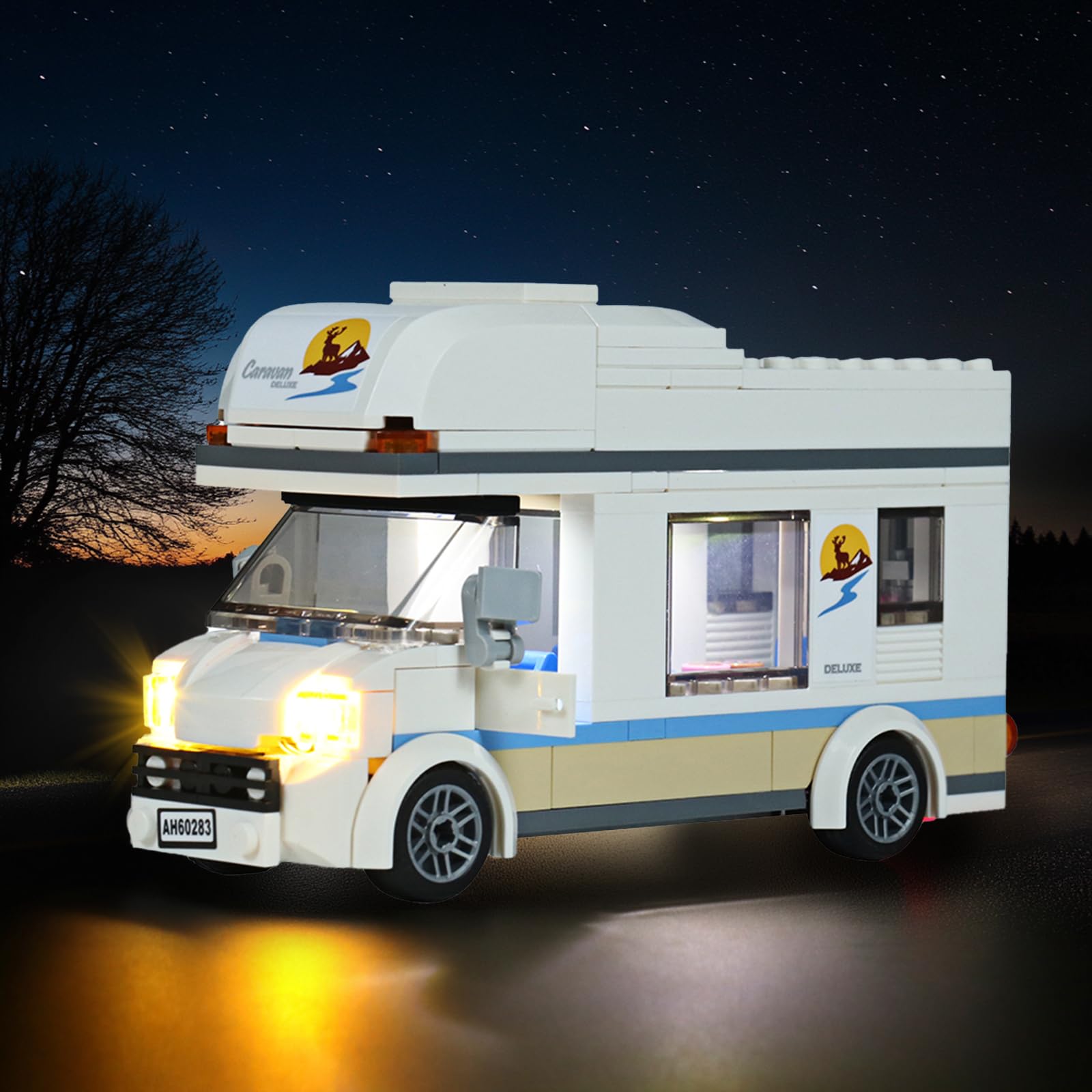 LocoLee LED Light Kit Compatible with Lego 60283 City Great Vehicles Holiday Camper Van, Dynamic LED Lighting Effects, 2 Count, Battery Operated