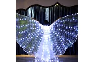 PTMTFYL LED Lsis Wings, Belly Dance Wings, Light Up Colorful LED Butterfly Wings, Glow Angel Dance Wings with Telescopic Stick, Adults Child Performance Clothing Carnival Christmas