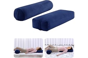 ROYALAY 2 Pcs Yoga Bolster Pillow for Restorative Yoga, Rectangular and Cylinder Meditation Pillow Set with Carrying Handles, Supportive Cushion for Exercise Workout Stretching Meditation,Dark Blue