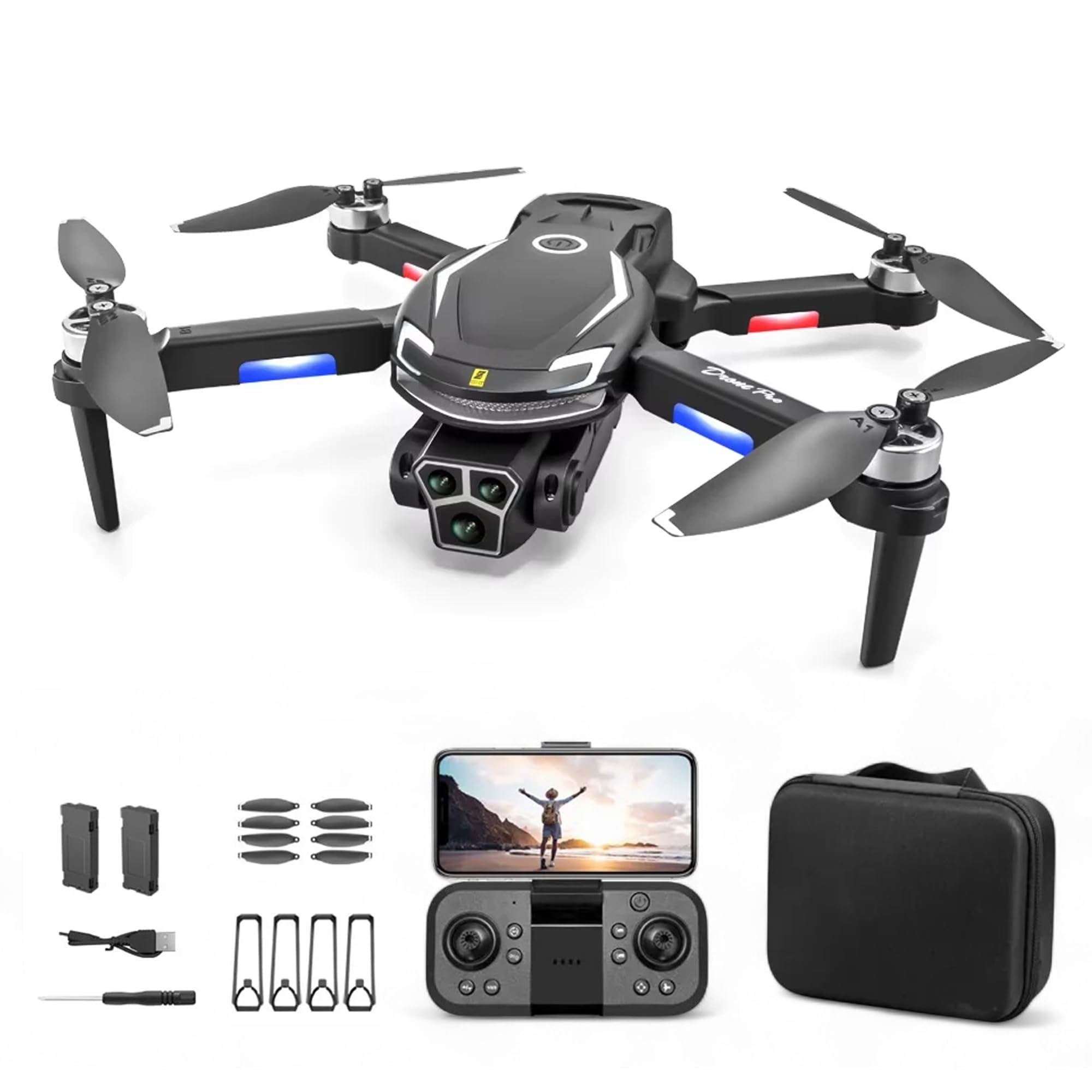 Drone with Camera for Kids and Adults - Brushless Motor - Foldable Mini Drone for Beginners - Auto Hover Quadcopter - Follow Me - 1 Click Takeoff and Landing - Obstacle Avoidance (Black Drone)