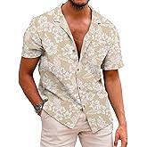 COOFANDY Men Floral Cotton Shirts Front Pocket Short Sleeve Casual Summer Shirts