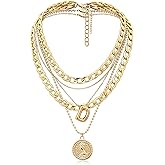 MJartoria Layered Necklaces for Women Trendy Balloon Initial Coin Pendant Necklace Dainty Chunky Chain Choker Necklaces Jewelry Birthday Gifts