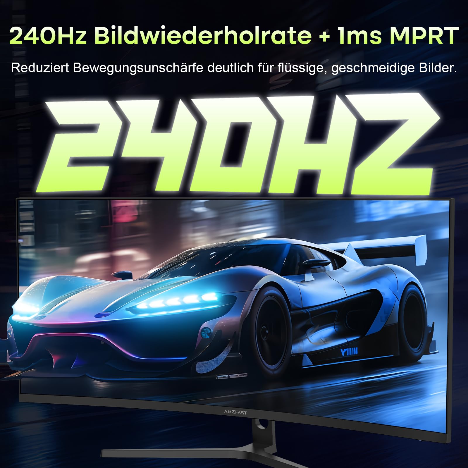 Amzfast 34 Zoll Curved Gaming Monitor, 3440x1440 UWQHD, 240Hz, 1ms MPRT, 1500R VA Curved, 21:9, 3000:1 Kontrast, 130% sRGB, HDR 400, Adaptive Sync, Pip/PBP, HDMI2.1&DP1.4, VESA 75x75mm, AMZG34C5QPro 2