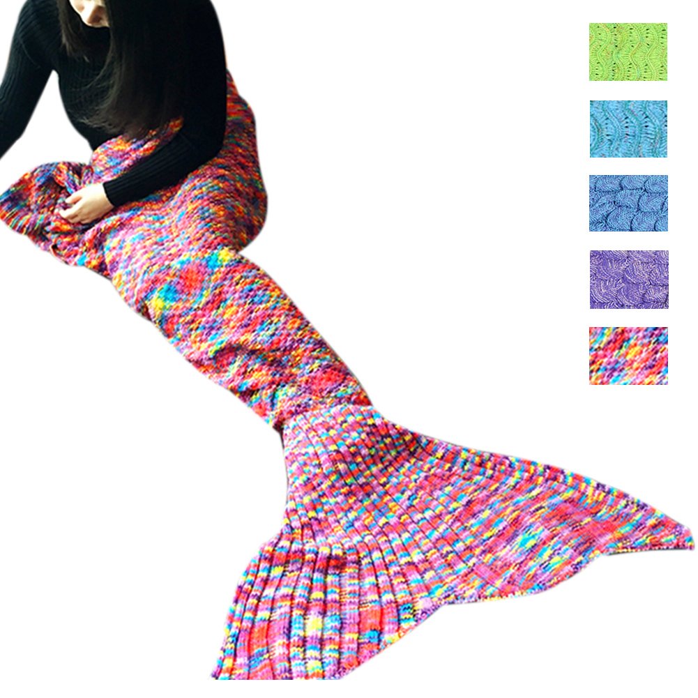 Awkli Warm Mermaid Tail Blanket Crochet Super Soft Comfortable Suitable for All Seasons Sofa Blankets Gift for Christmas, Halloween, Thanks Giving Day, Valentine\'s (Colorful)