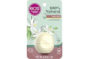 eos 100% Natural & Organic Lip Balm Sphere- Vanilla Bean, All-day Moisture, Dermatologist Recommended for Sensitive Skin, Lip Care Products, 0.25 oz