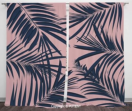 Satin Window Drapes Curtains Navy And Blush Summer Exotic Floral