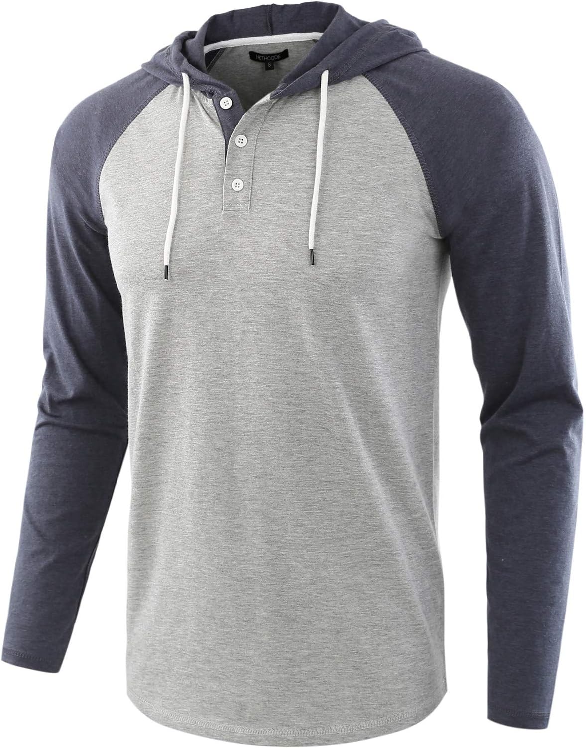 HETHCODEMen's Casual Lightweight Long Sleeve Raglan Active Sports Henley Jersey Hoodie Shirts