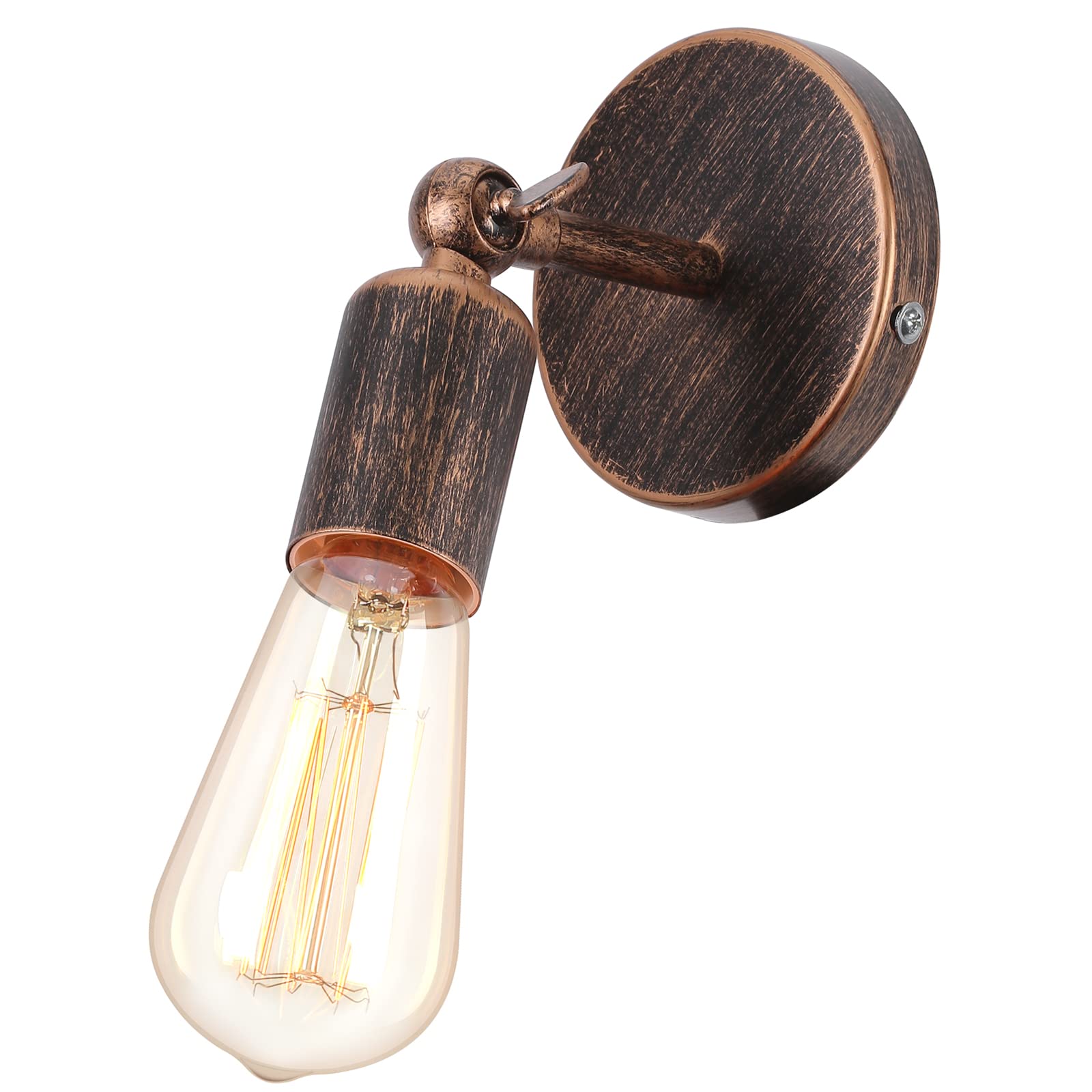 iDEGU Vintage Wall Lamp, E27 Industrial Wall Sconce in Metal 180 ° Swivel Indoor Wall Light for Bedroom Bathroom Hallway Living Room (Rust Bronze)
