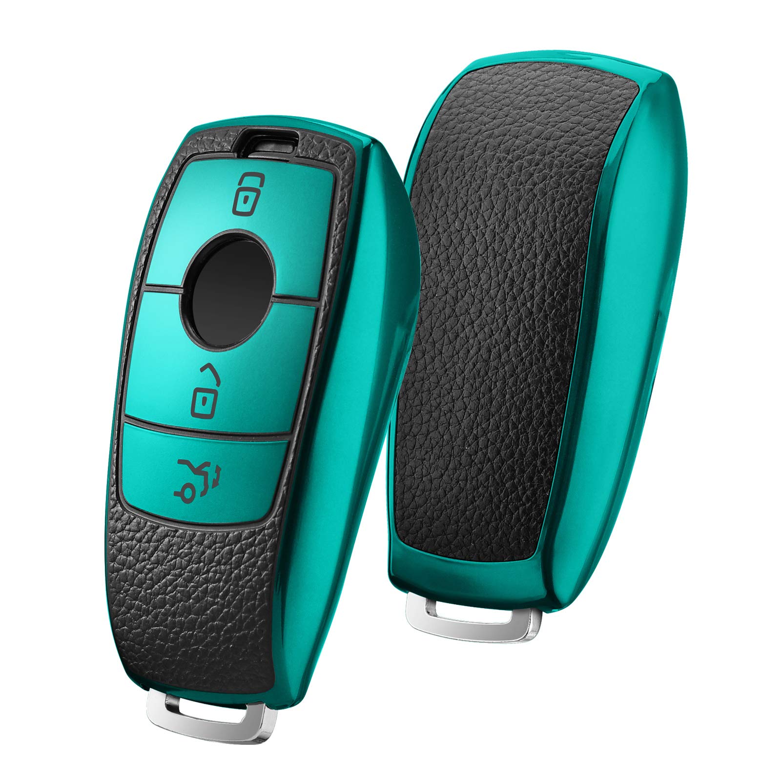 OATSBASF Car Key Case Suitable for Mercedes Benz, Key Case Cover for E-Class 2017, S-Class 2018, TPU Silicone Leather Texture Protective Case (Green Leather)