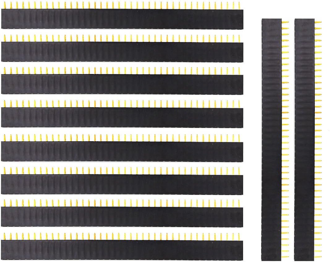 Ktc Cons Labs 10 Pcs 40 Pin 1X40 Single Row Female Pin Header Connector Strip(2.54mm Pitch), Black (10 Pieces)