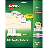Avery TrueBlock File Folder Labels, 2/3" x 3-7/16", 750 Printable Labels, Assorted Colors, Permanent (5266)